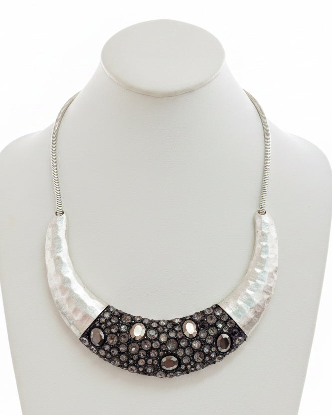Vintage Smoky Quartz Pavé Crescent Necklace & Bracelet Set