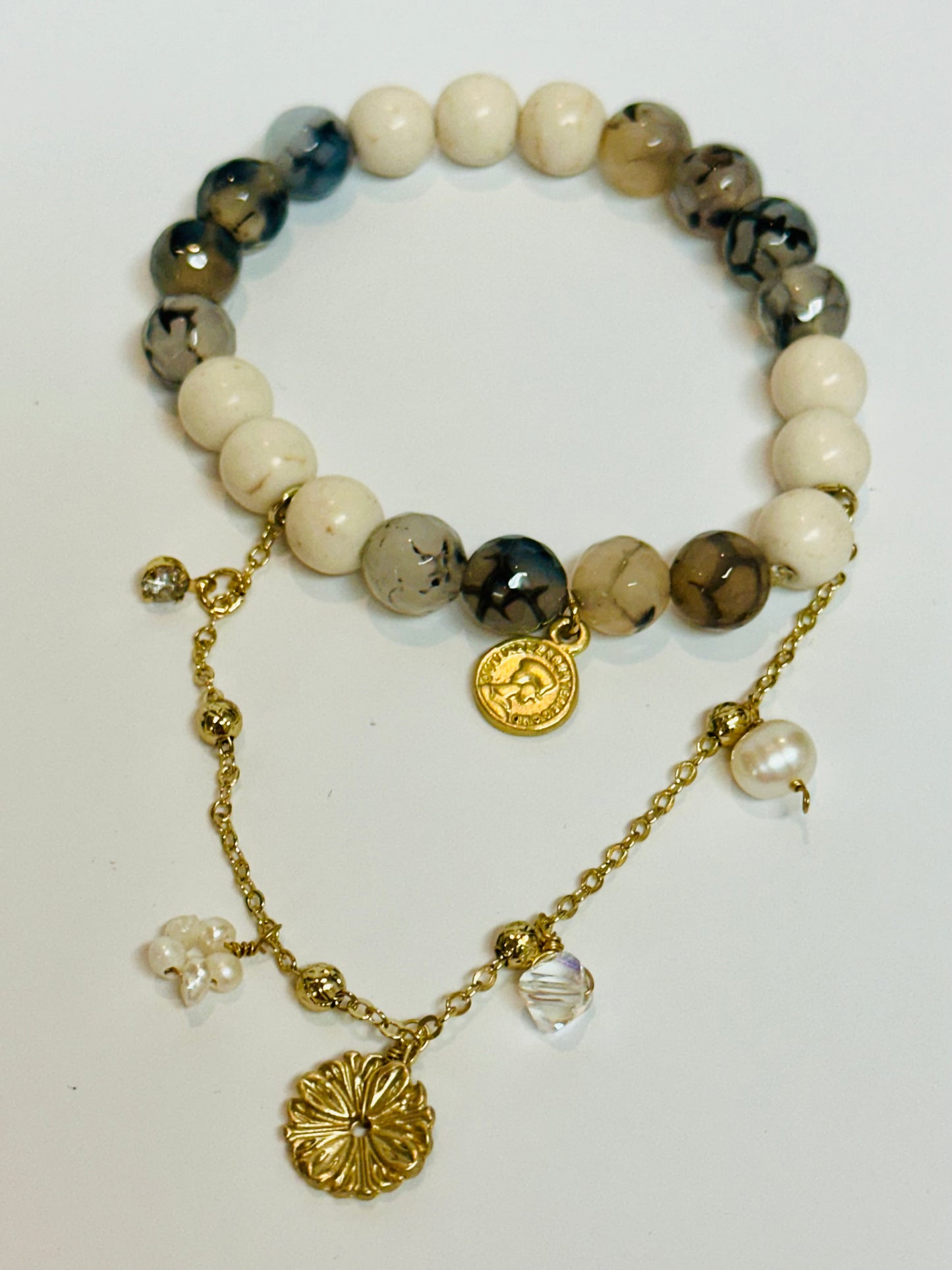 Vintage  Natural Stone Multi-Charm Bracelet