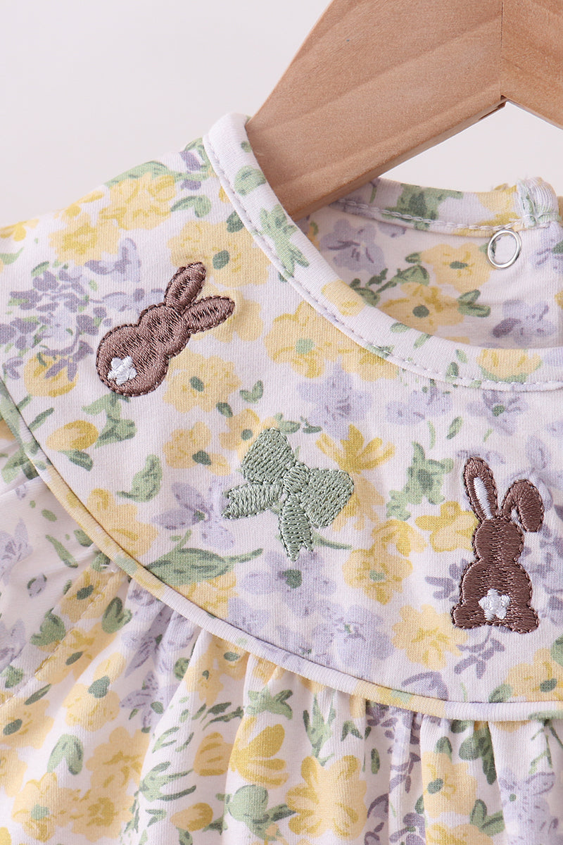 Floral Bunny Bow Embroidery Ruffle Bubble
