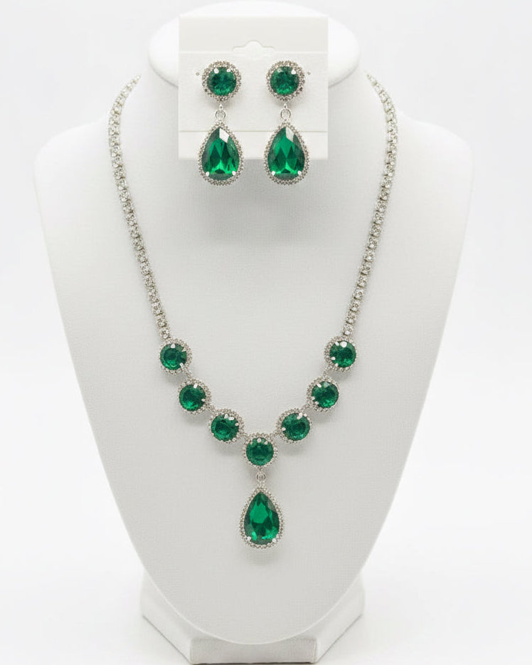 Royalty Emerald & Rhinestone Teardrop Jewelry Set
