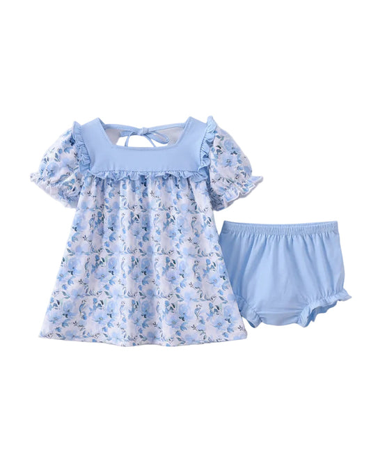 Blue Floral Ruffle Bloomer Set