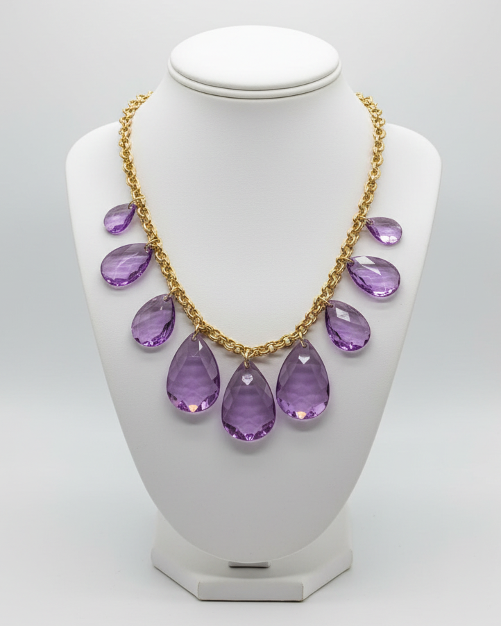 Joan Rivers Classics: 1990s Purple Chartreuse Droplet Necklace