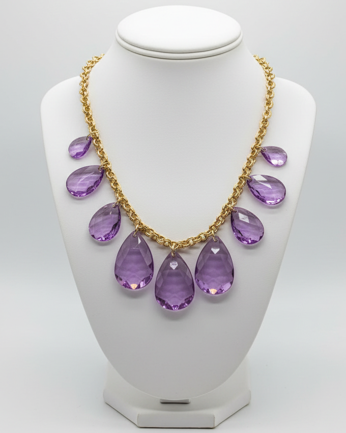 Joan Rivers Classics: 1990s Purple Chartreuse Droplet Necklace