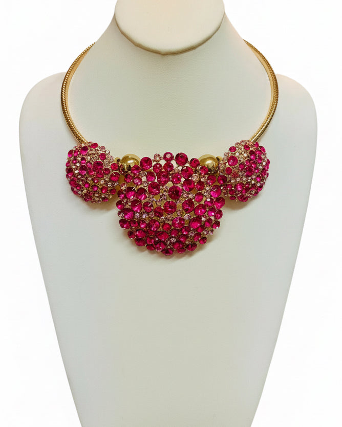 Fuchsia Pavé Crystal Cluster Collar & Earring Set