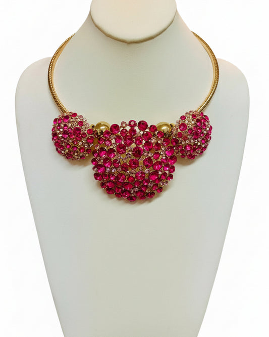 Fuchsia Pavé Crystal Cluster Collar & Earring Set