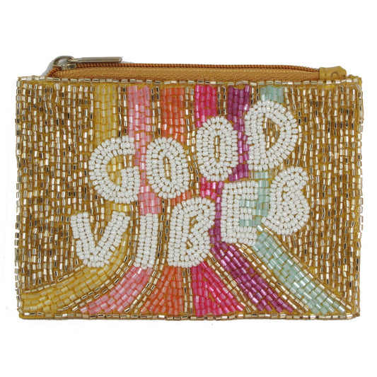 Ladies Beaded GOOD VIBES Theme Card Holder