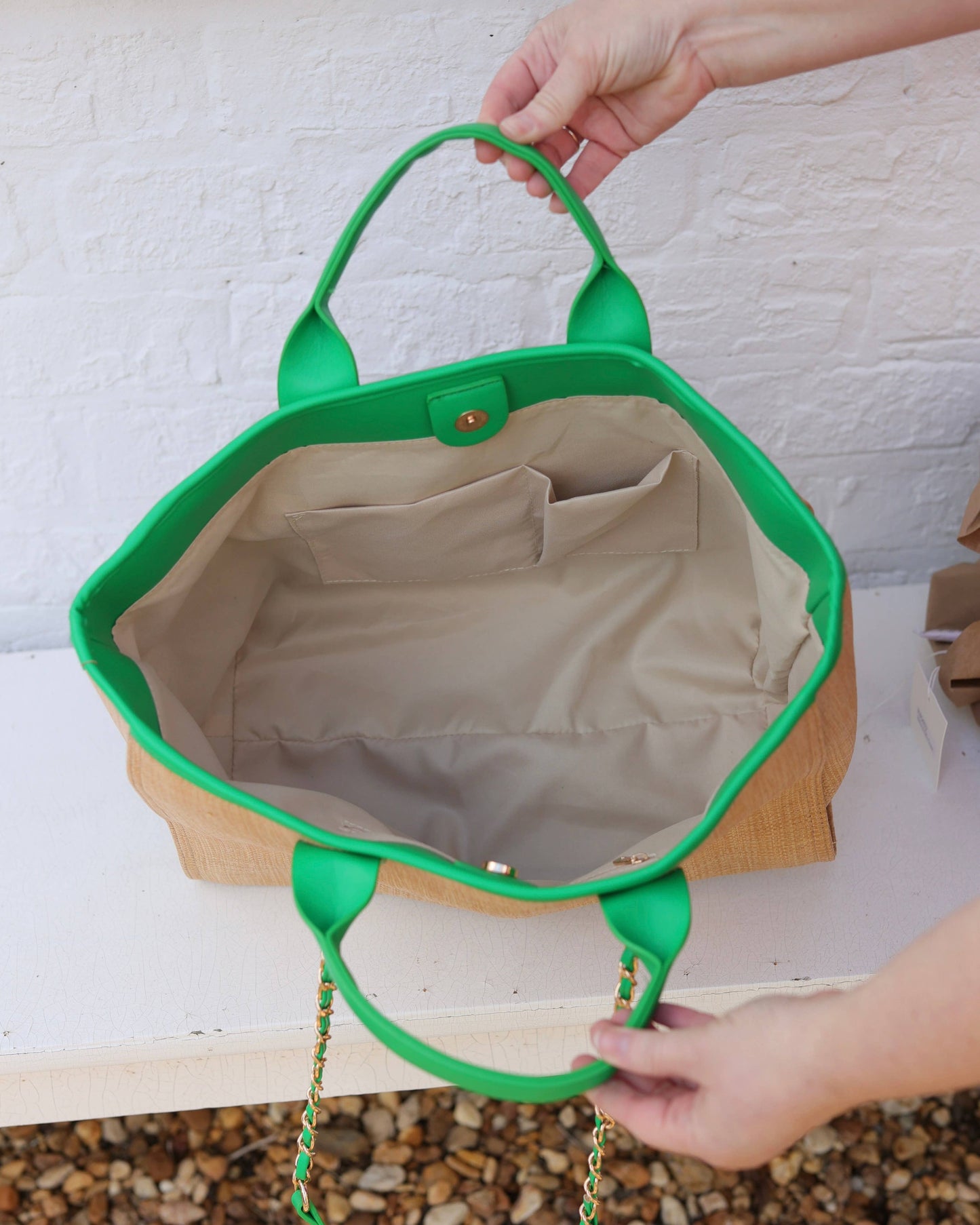 Missy Tote Natural Kelly Green