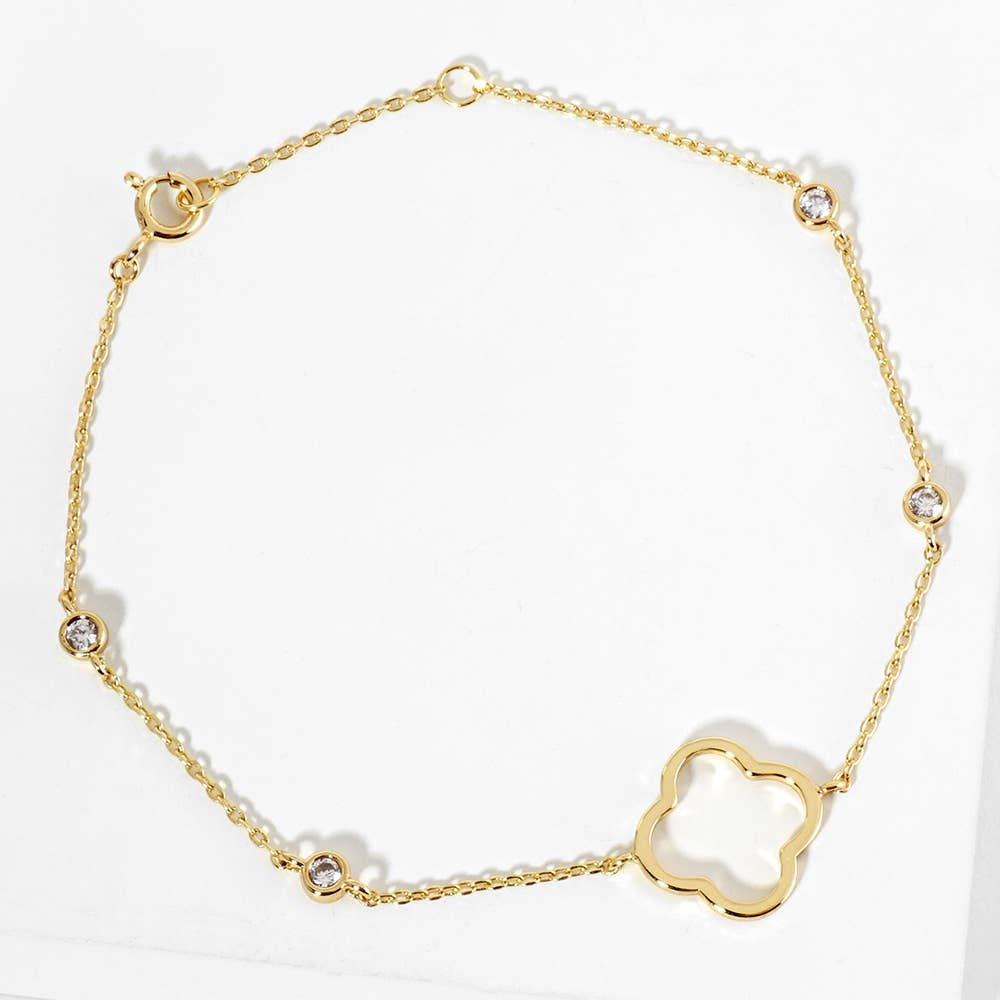 Gold Quatrefoil Charm Accent Chain Bracelet
