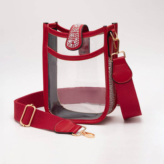 Bling Studded Faux Leather Transparent Mini Crossbody Bag