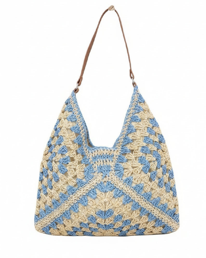 Vintage Woven Straw Crochet Bucket Shoulder Bag
