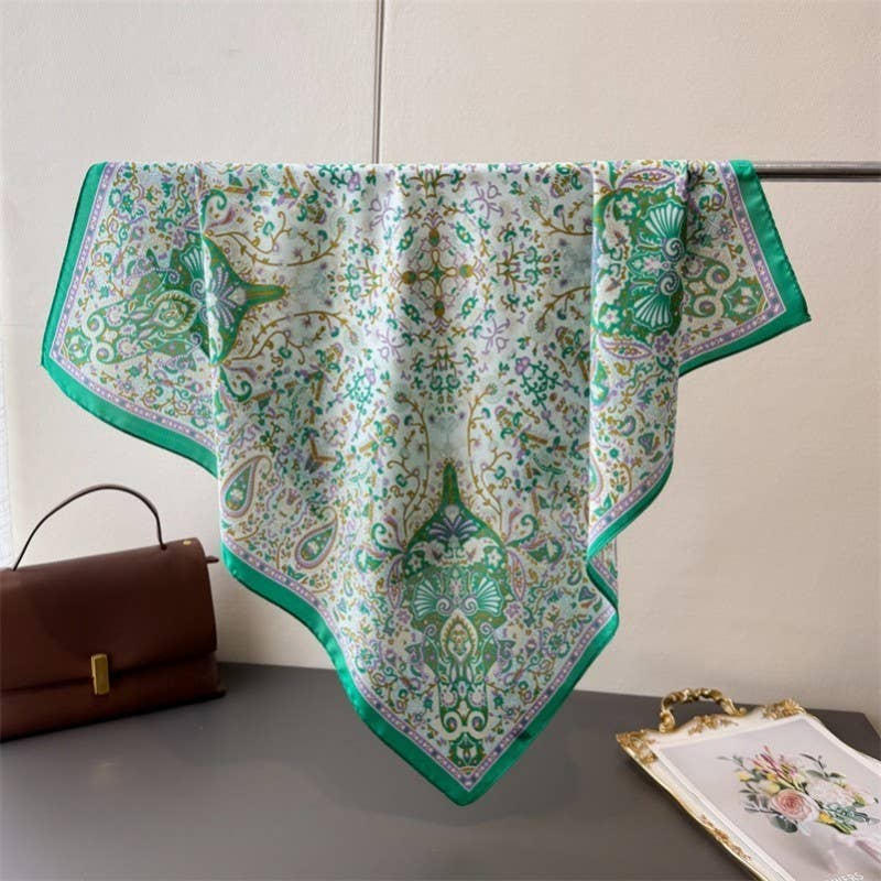 Emerald Paisley Silk-Feel Scarf