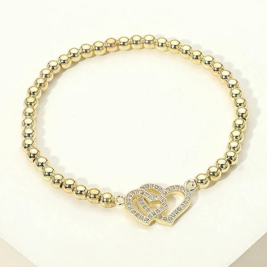 Stainless Steel Interlocking Heart Beaded Bracelet