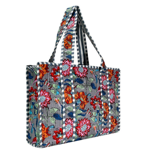Cotton Gray Fall Floral Tote Bag- Small & Large
