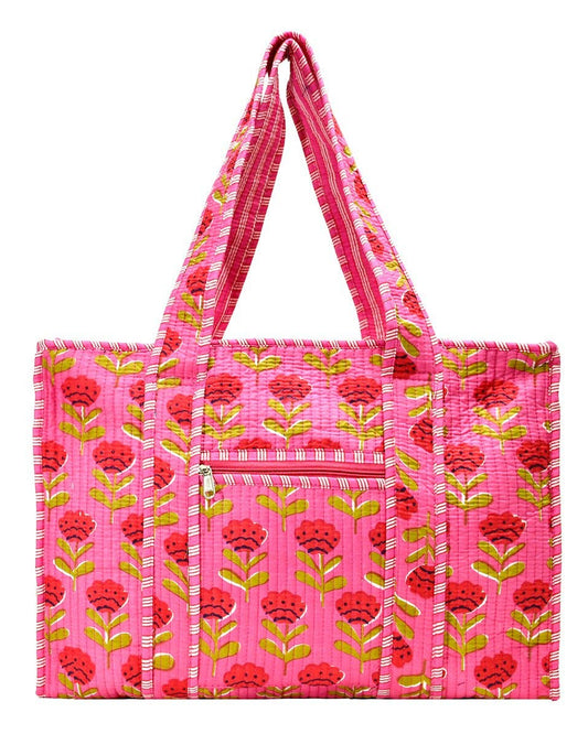 Pink Blossoms Cotton Print Tote Bags