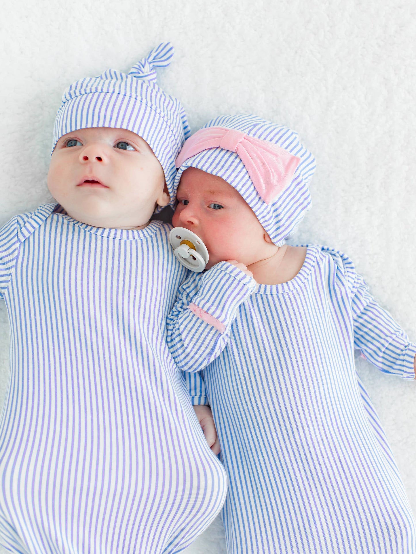 Bamboo Periwinkle Stripe Knotted Sleep Gown & Hat Set