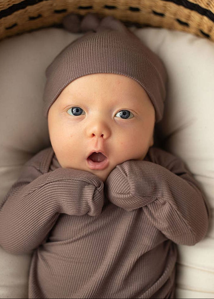 Cocoa Brown Ribbed Knotted Newborn Baby Gown sleepwear