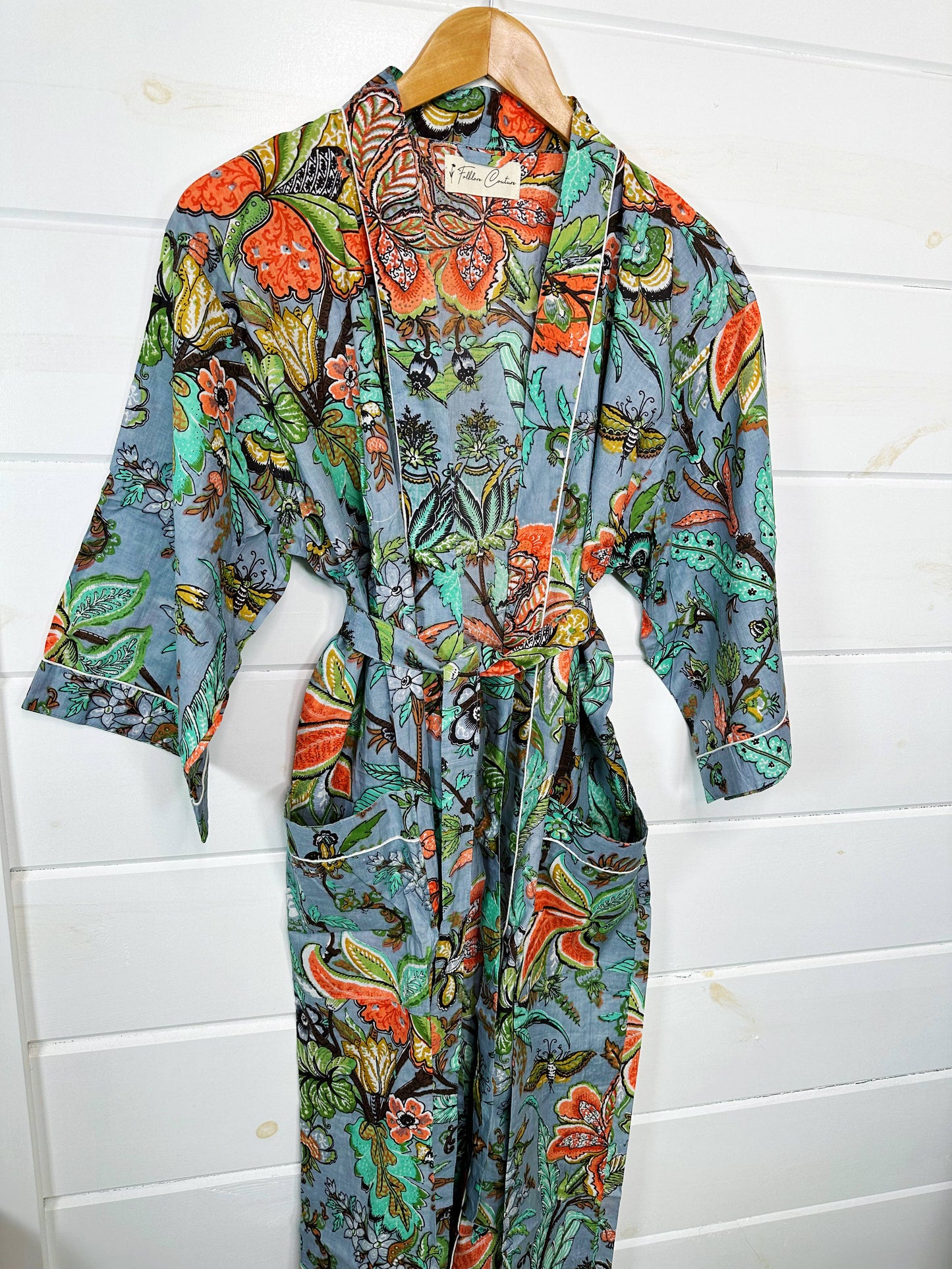 Gray Tropical Kimono Robe