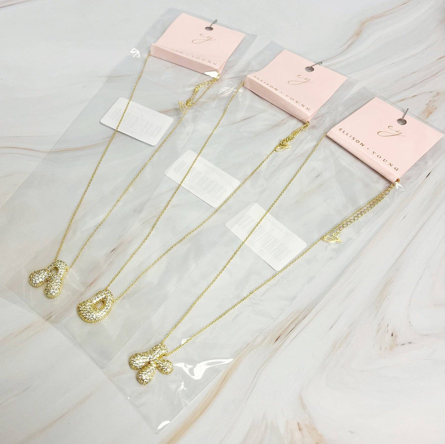 Crystal Puffy Initial Necklace