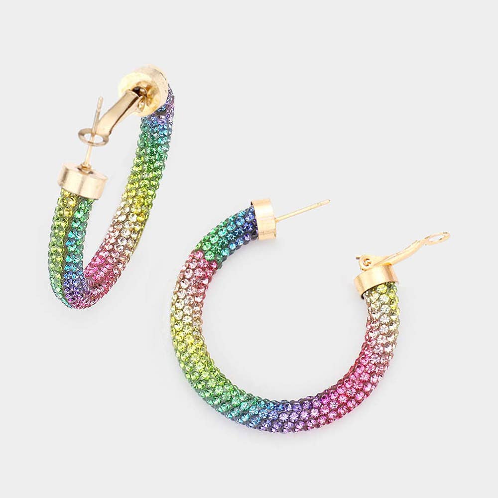 Rhinestone Pave Hoop Earrings