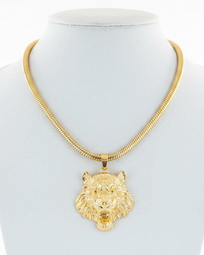 Gold Tiger Omega Pendant Necklace