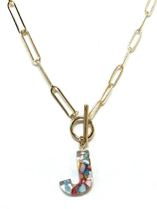 Rainbow Acrylic Initial Toggle Chain Necklace