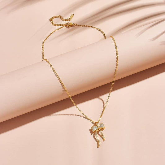 Sweet Bow Pendant Gold Necklace
