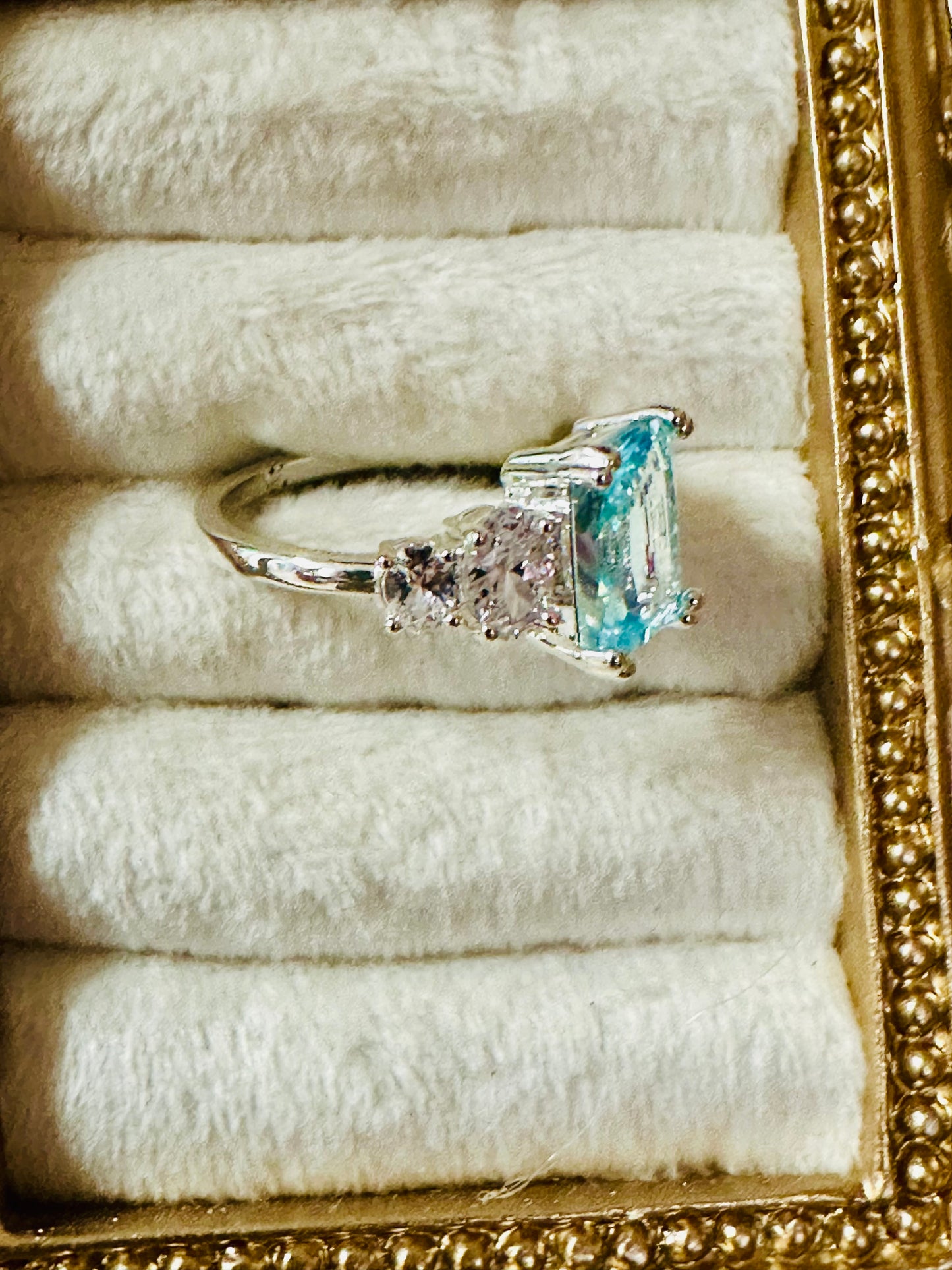 Vintage Three-Stone Aquamarine Cocktail Ring