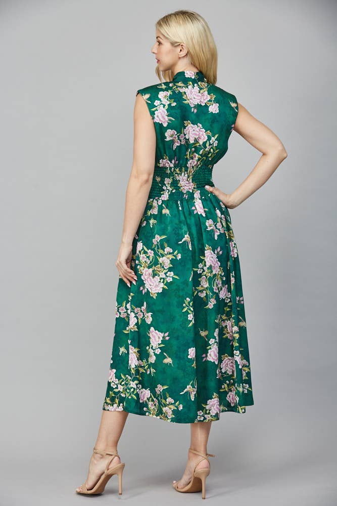 Vintage Green Floral Zip Dress