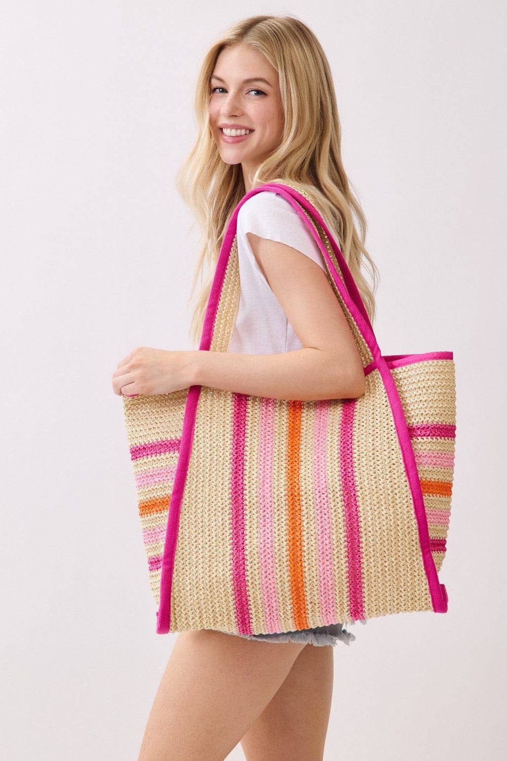 Jennifer Multi Color Straw Beach Tote Bag