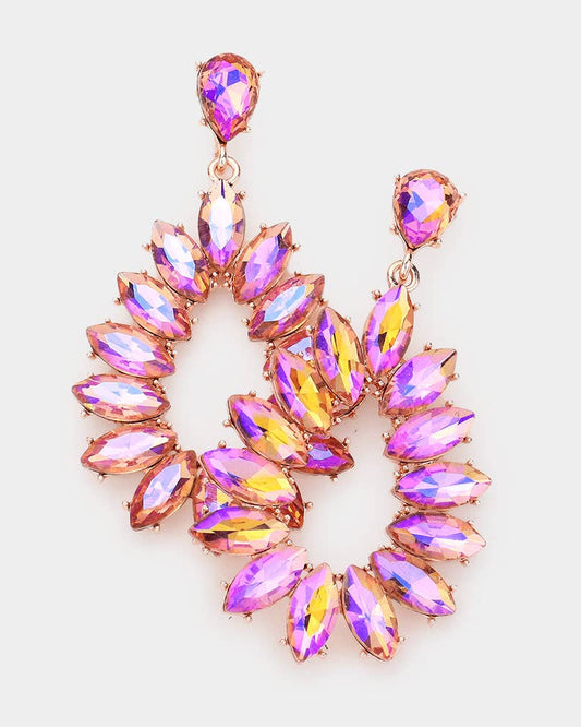 Pink Marquise Stone Teardrop Evening Earrings