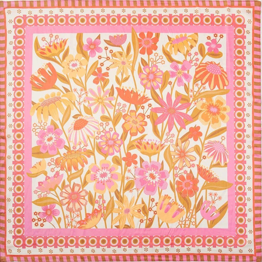 Retro Floral Print Square Bandana Scarf
