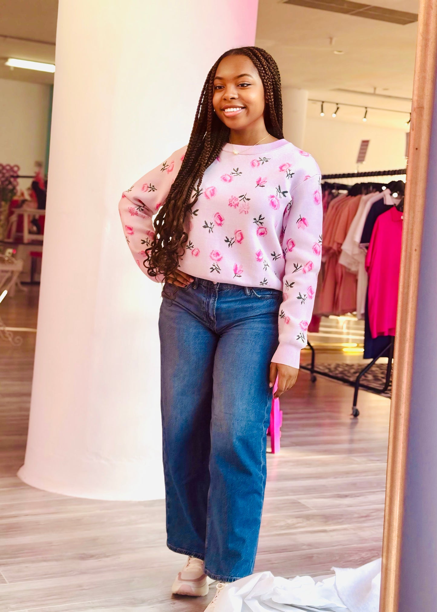 Sweet Floral Print Cropped Sweater