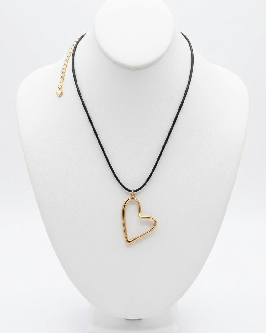 Sculpted Gold Asymmetrical Heart Cord Pendant