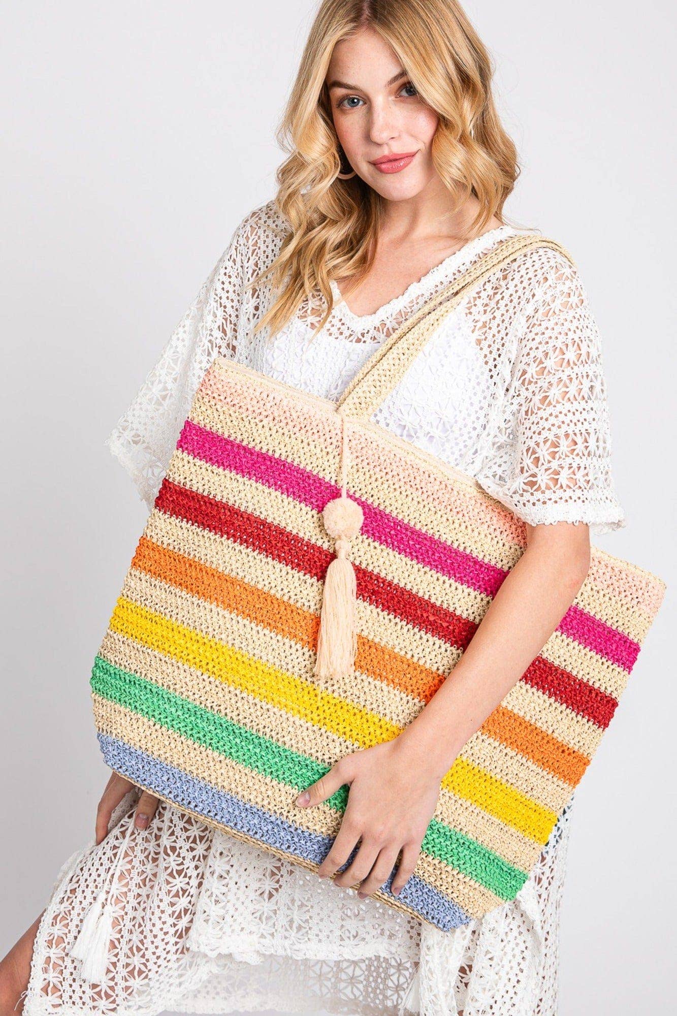 Amara Striped Crochet Women's Tote Bag