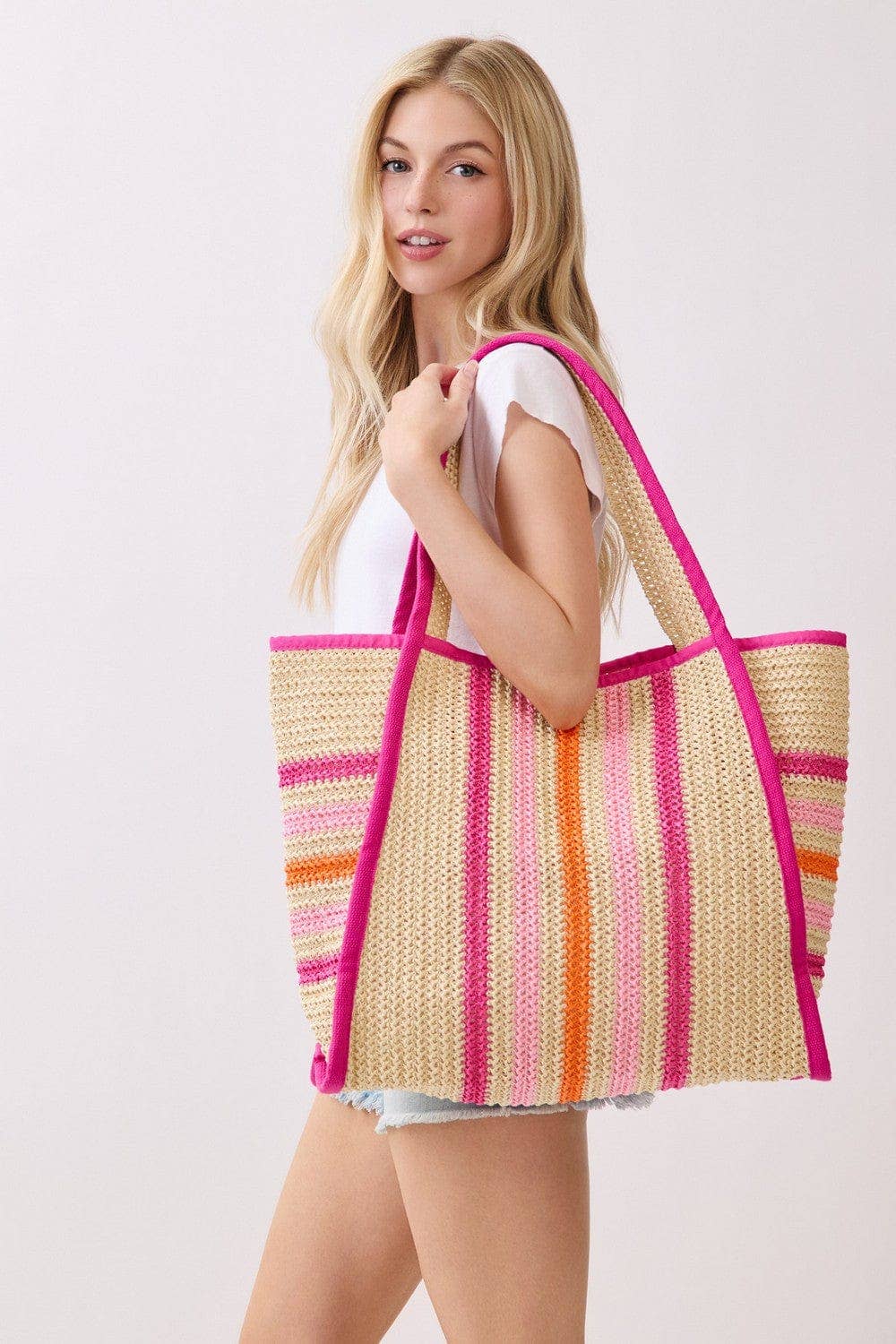 Jennifer Multi Color Straw Beach Tote Bag