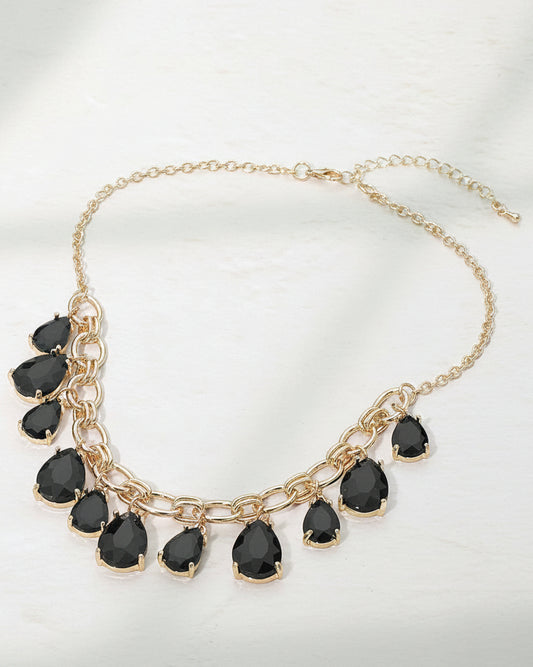 Black Cushion Teardrop Cluster Drop Necklace
