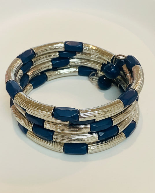 Game Day  Multi-Row Coil Bracelet in Navy & Silver