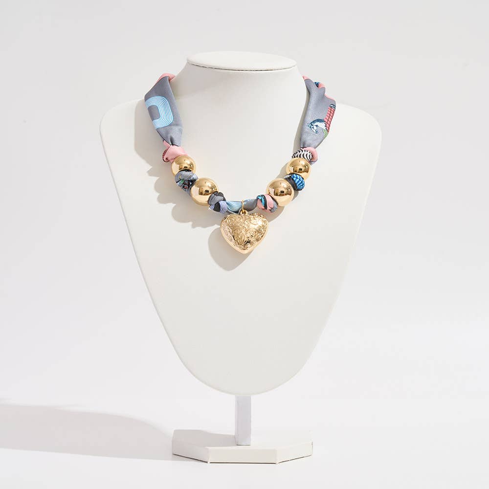 Gold Heart Charm Scarf Jewelry