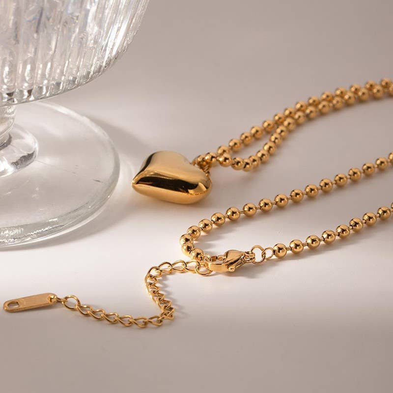 18" Puffy Heart on Ball Chain Necklace