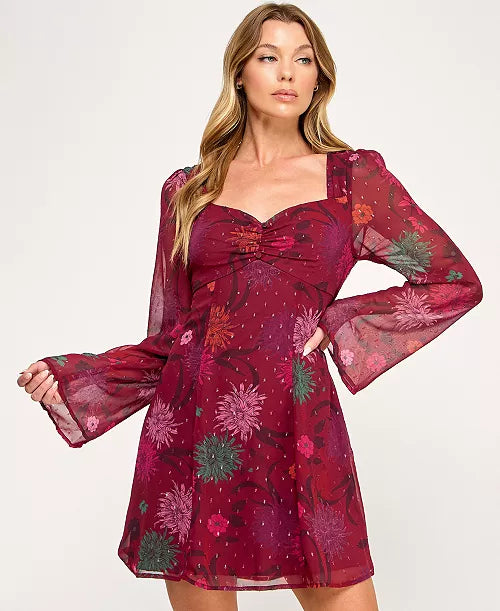 Seni & Cade Juniors' Square-Neck Jacquard Fit & Flare Dress