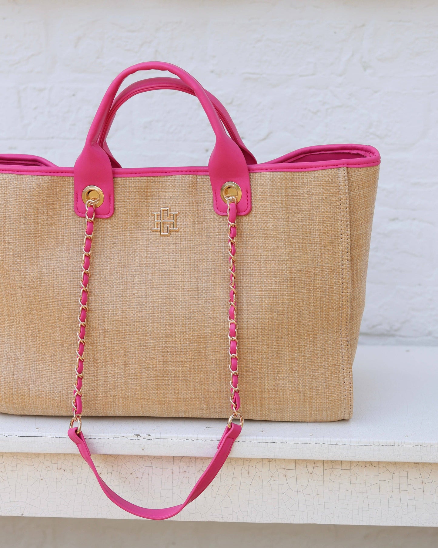 Missy Tote Natural Hot Pink