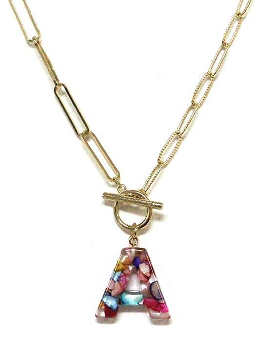 Rainbow Acrylic Initial Toggle Chain Necklace