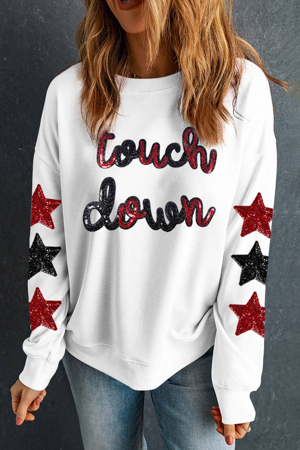 Glittering Red Sequined Touch Down Sweatshirt