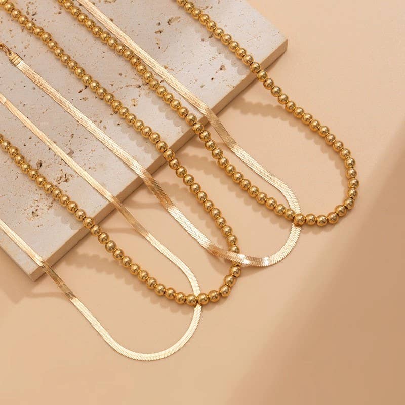 Multilayer Ball Herringbone Chain Necklace