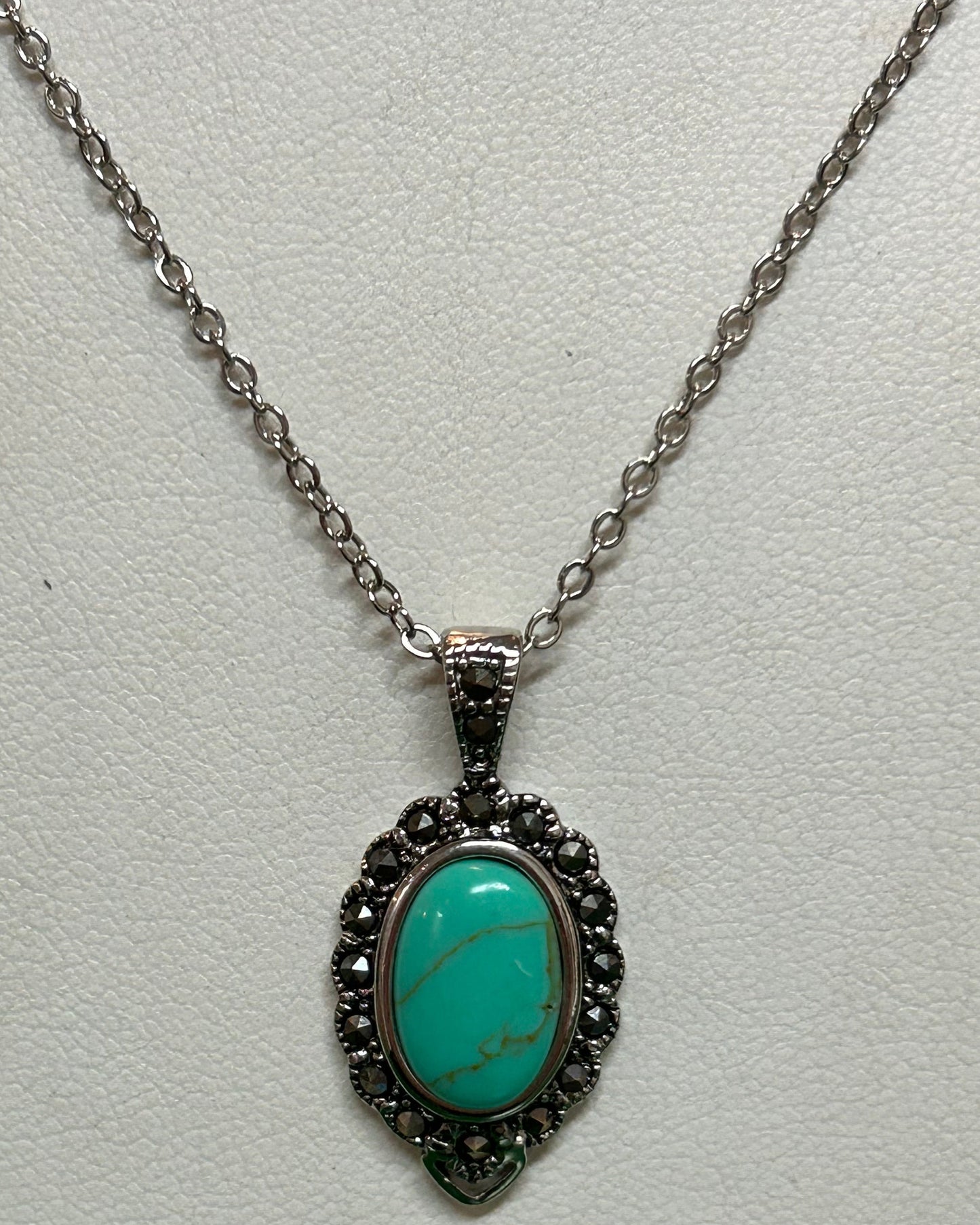 Desert Sky Faux-Turquoise Marcasite Pendant Necklace