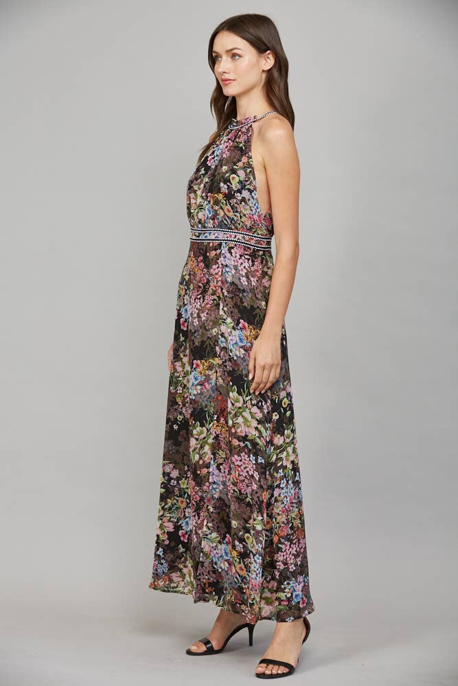 Floral Autumn Halter Maxi Dress