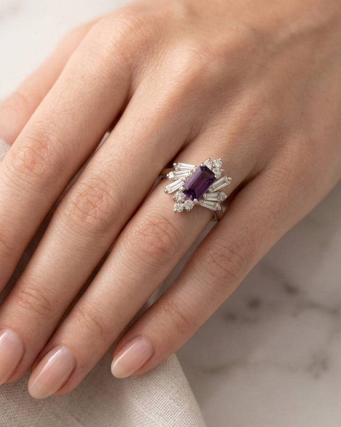 Midnight Orchid Deco Statement Ring