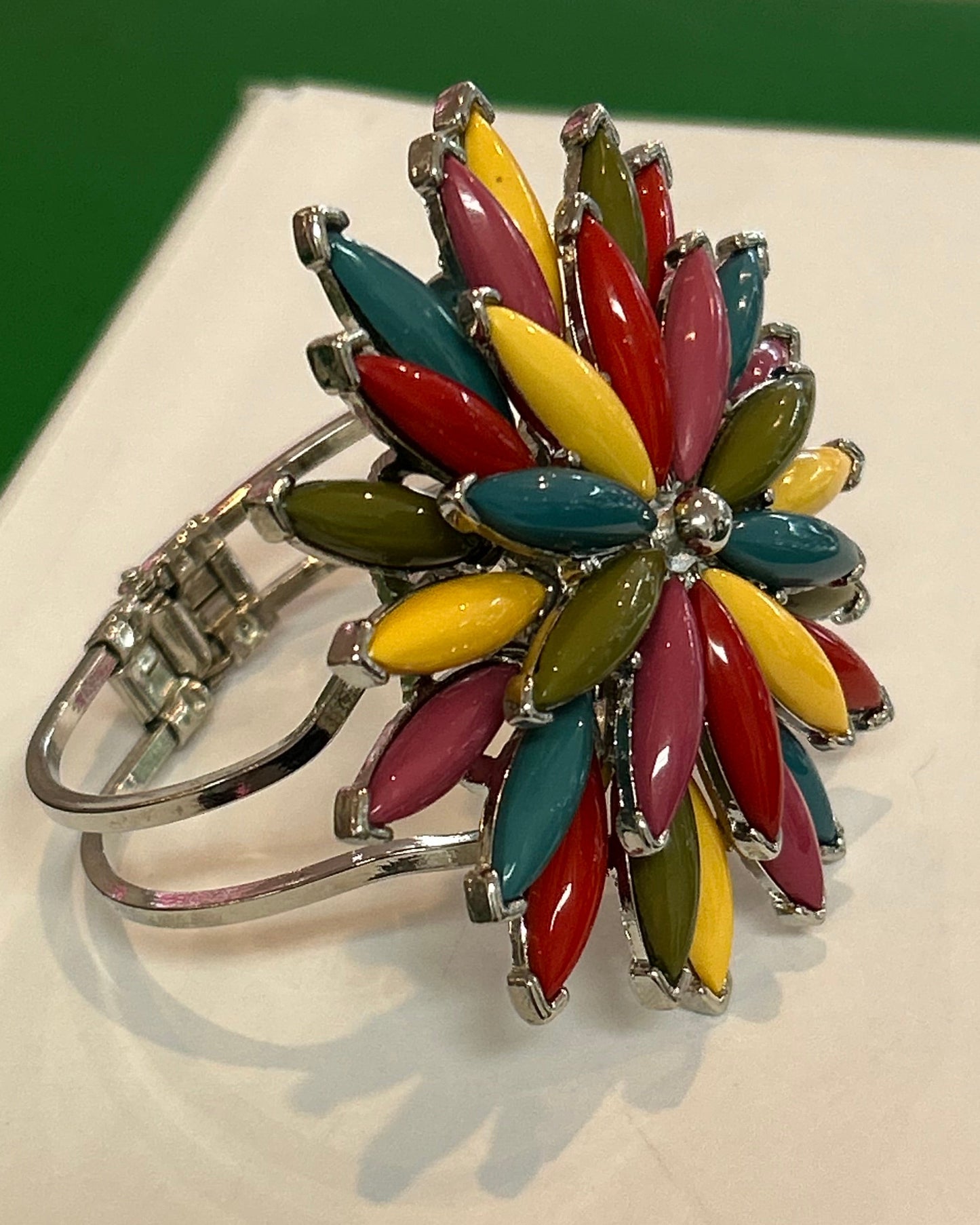 Vintage Retro Enamel Flower Statement Cuff
