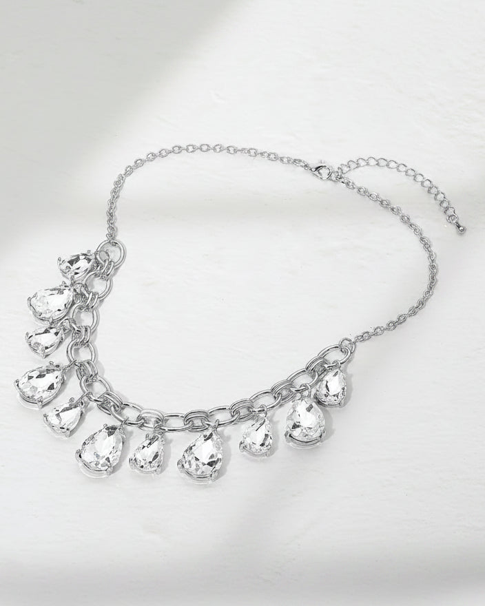 Antique Silver Cushion Teardrop Cluster Necklace