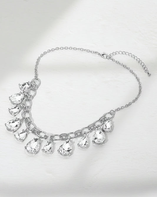 Antique Silver Cushion Teardrop Cluster Necklace